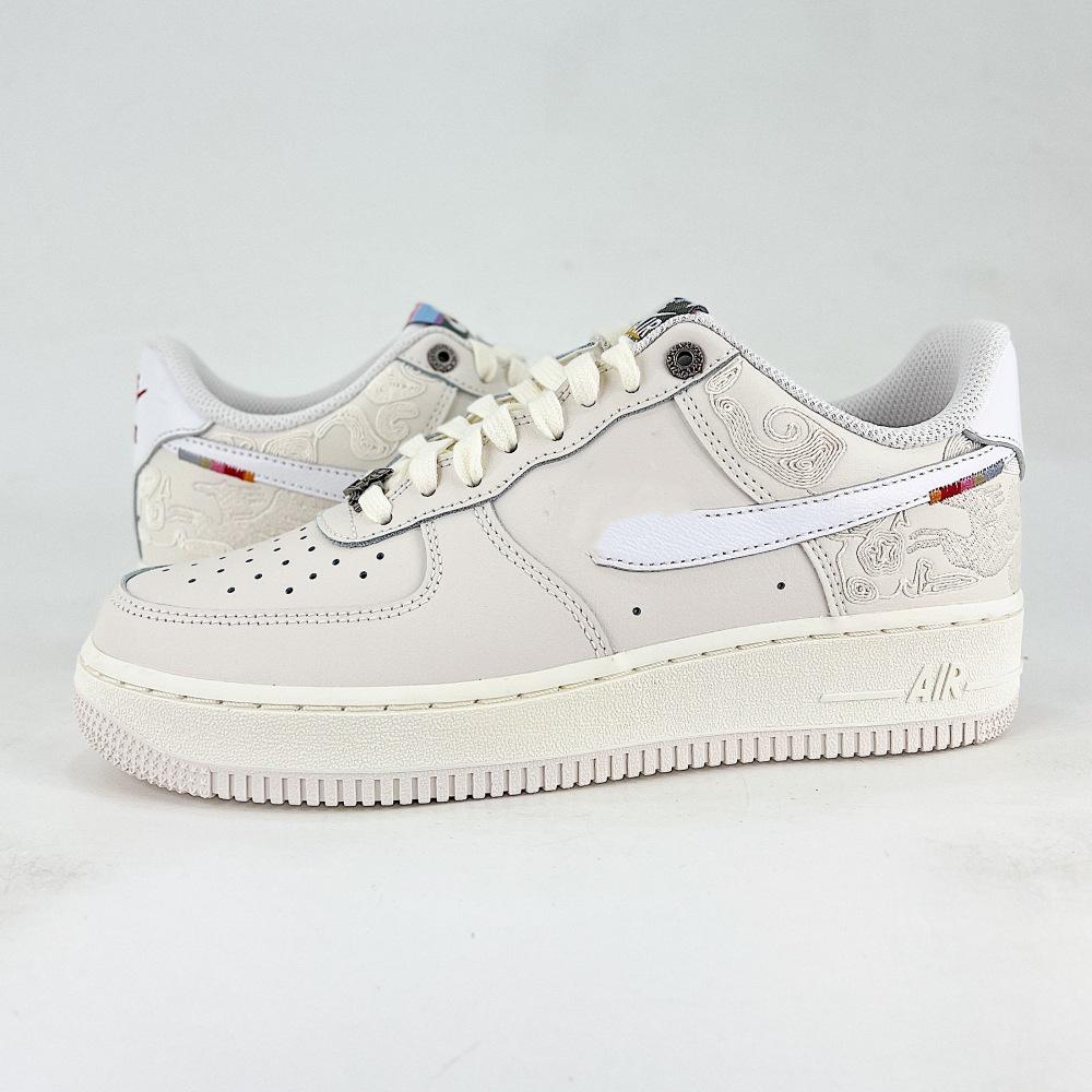 Original Pure White Air Force 1 Year of the Horse Limited Low-Top Sneakers, Black Sports Casual Shoes, Wheat Color, Unisex Style