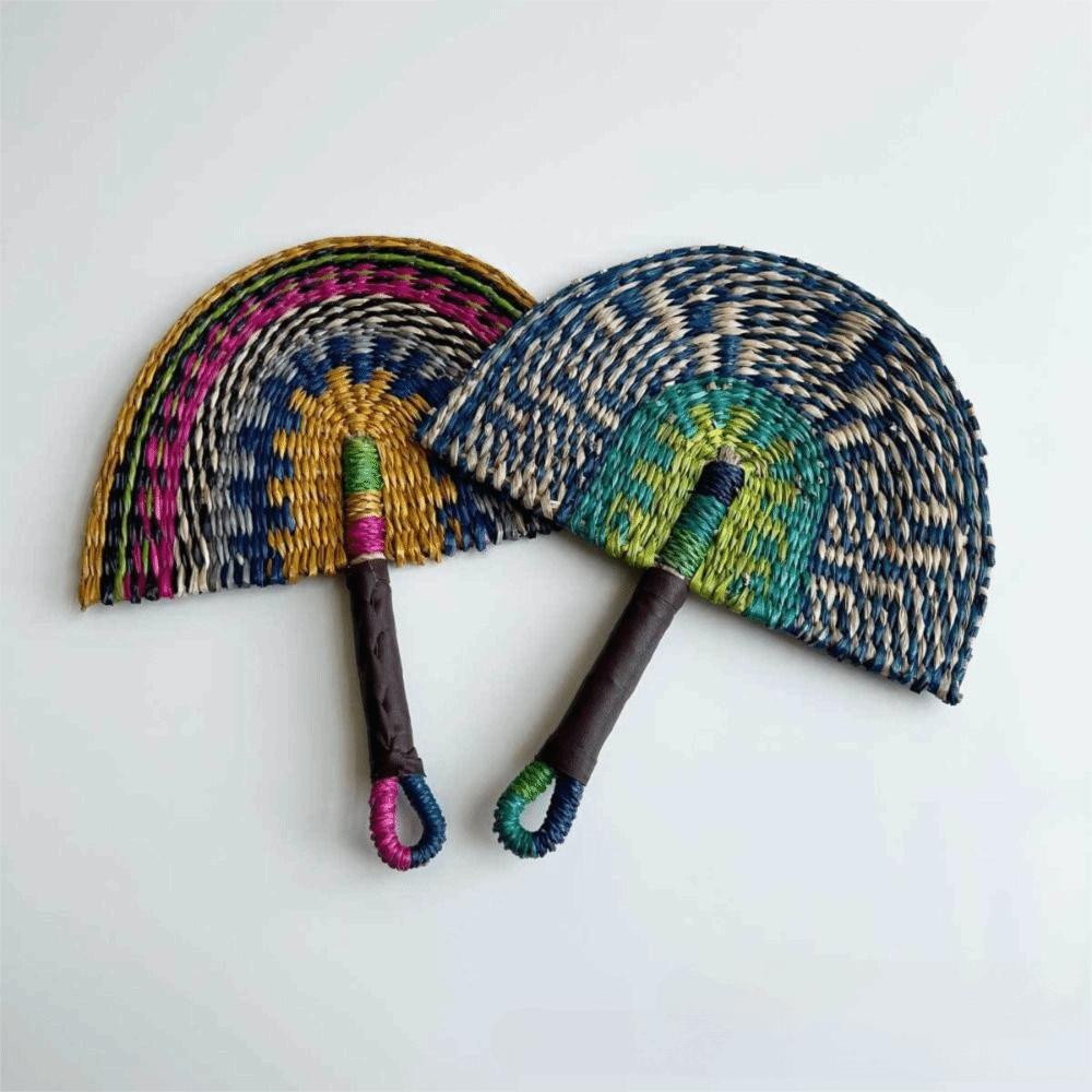 Seaweed Grass Woven Fan Semicircular Handheld Fan Natural Straw Fan Home Decor
