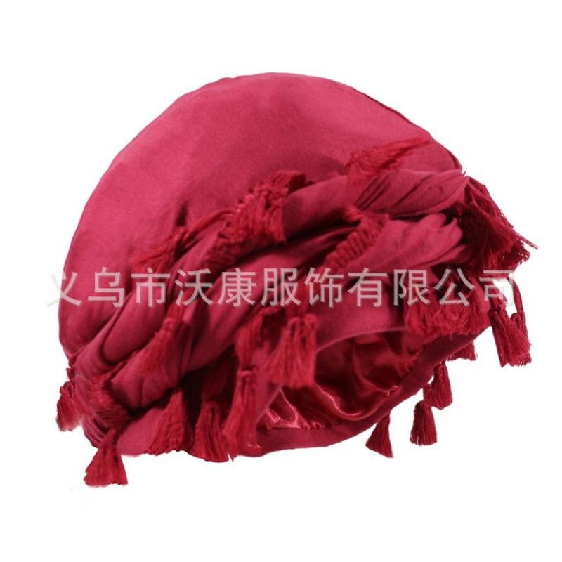 fringed headscarf hat, solid color cashew print twist tail hat, hip hop twist braided hat