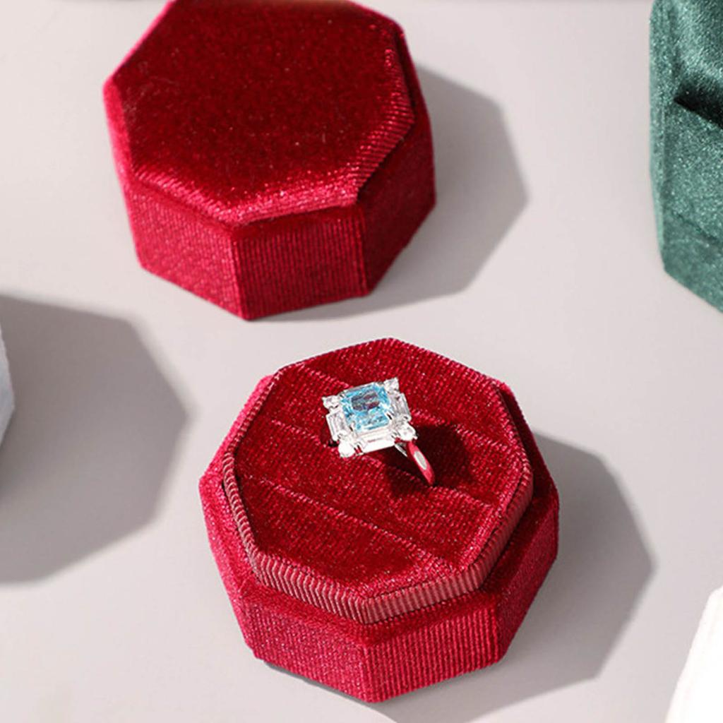 Octagonal Velvet Rings Box for Three Rings Soft Flannel Engagement Display Case Flannel Jewelry Organizer for Rings