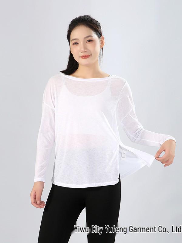 Dámské volné dlouhé triko na jógu - Lehké, prodyšné, zeštíhlující a s ochranou proti slunci