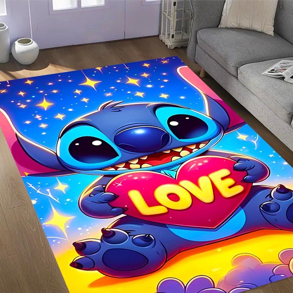 Stitch Stars Fantasy Artwork Disney Cartoon Theme Anti-Slip Rug - Polyester, Home Decor, Suitable for Bedrooms, Living Rooms, Doorways, and Studios