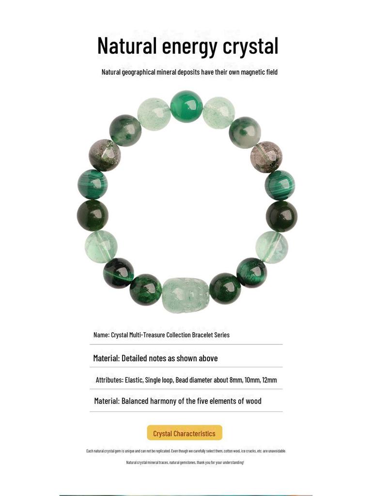 Five Elements Pixiu Green Strawberry Crystal Bracelet – Natural Wood Attribute for Auspicious Energy
