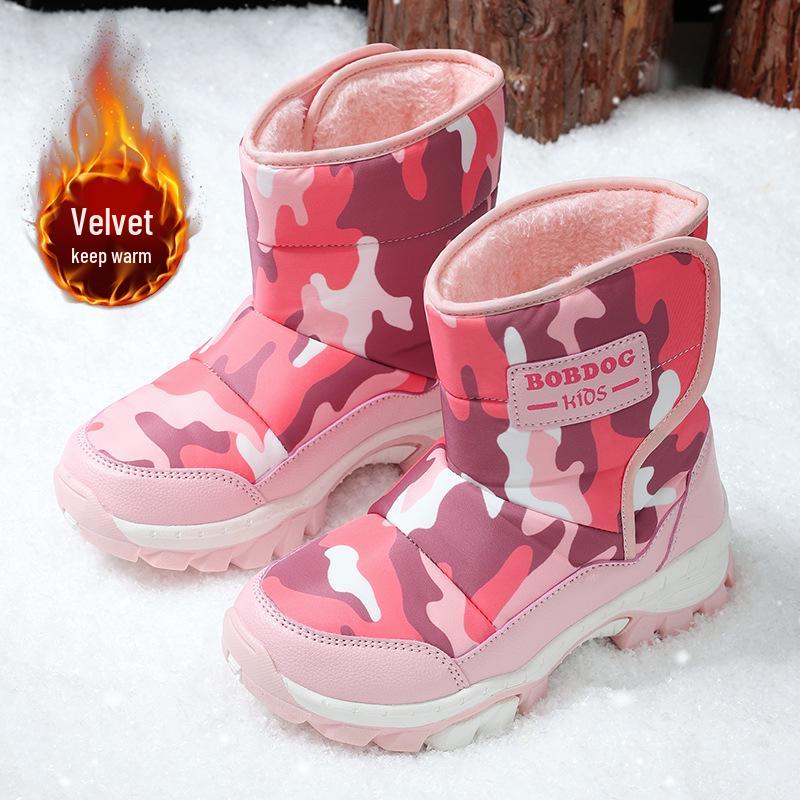 Babudou Jungen 2025 Winter Fleecegefütterte Baumwoll-Schneestiefel - Wasserdicht, Kältefest, Nordost-Stil für Kinder