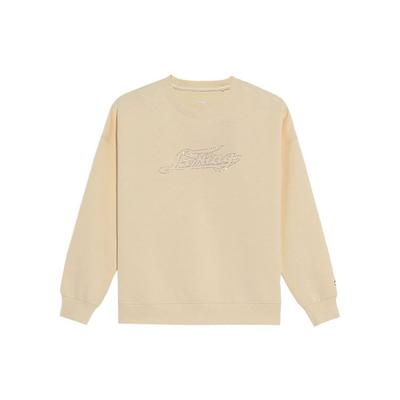 Li Ning Spor Yaşam Tarzı Serisi Rhinestone Logolu Bol Spor Bisiklet Yaka Sweatshirt Kadın sweatshirt Vanilya-Sarı AWDS042-5