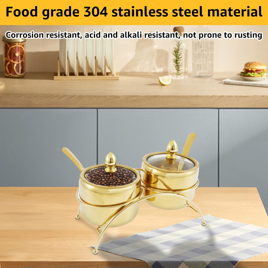Set Bol de Zahăr din Oțel Inoxidabil cu Suport Capac din Sticlă Transparentă Cutie de Condimente Rugină-Dovadă Vase Netede pentru Condimente Zahăr Compact