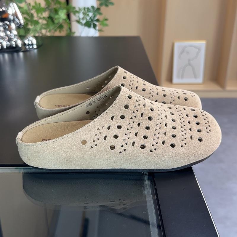

Soft leather version~ Hollow hole Boken half slippers 2025 summer new thick-soled bag head slippers women s outer shoes women 40