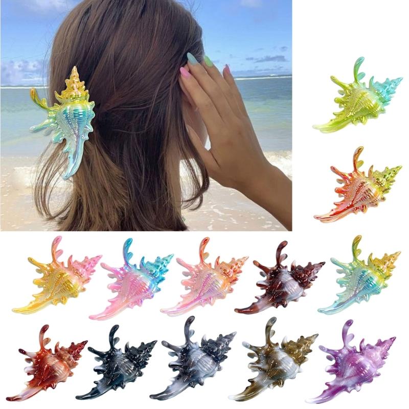 Vibrant Conch Charm Hair Claw Hairpin For Women Summer Vacation Headdress Securely Hold Beach Styling Tool