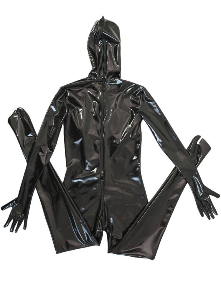 Wet Look Pvc Catsuit Bodystocking 3D Bust Shiny Pu Leather Zipper Open Crotch Bodysuit Tights Leotard Conjoined Zentai Jumpsuit