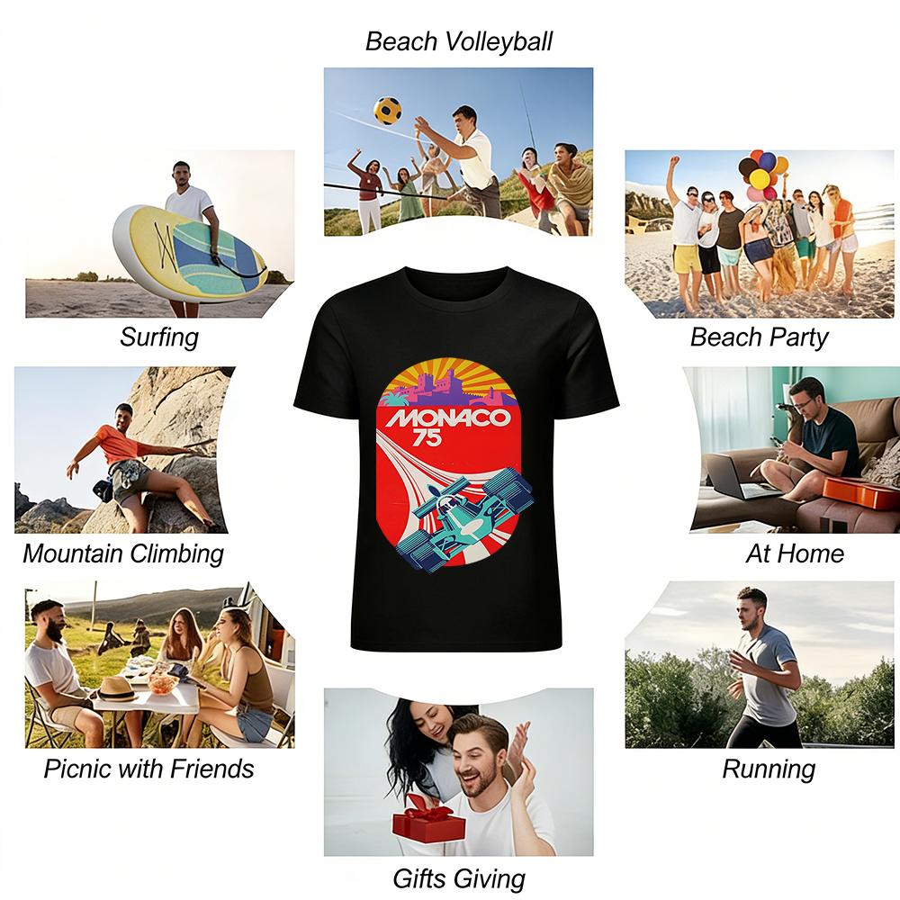 Vintage 1975 Monaco F1 Grand Prix Racing Print T-Shirt Unisex Casual Trendy Commemorative Top Pure cotton T-shirt