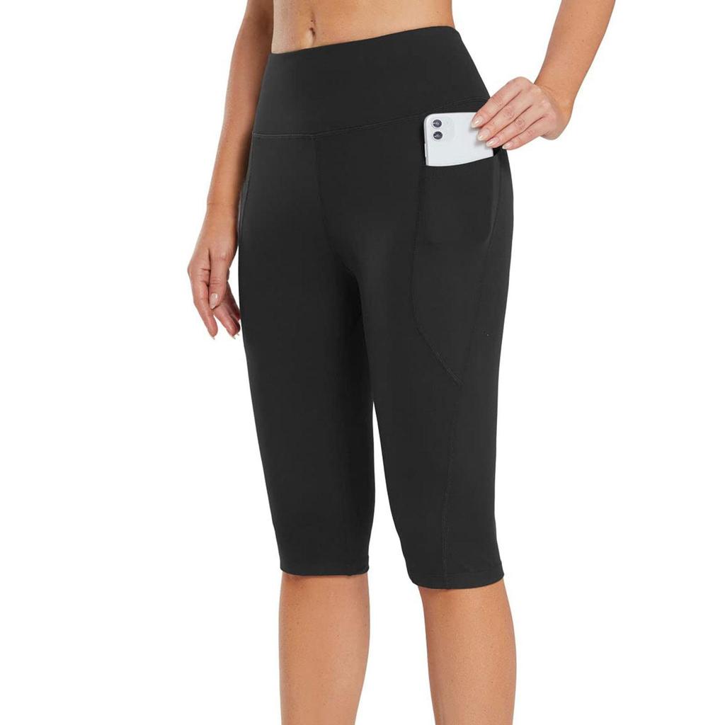 Pantaloncini con tasche da allenamento per motociclisti da yoga a vita alta da donna, leggings atletici