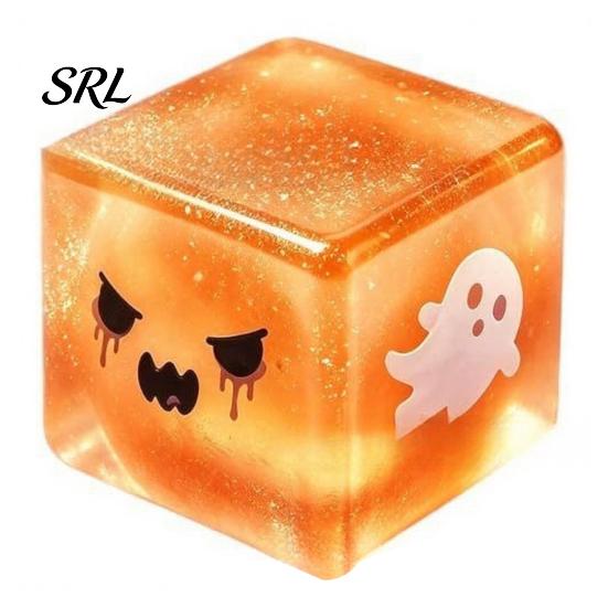 Halloween Stress Cube Ghost Sensory Toy, Anxiety Relief Squeeze Toy Slow Rising Glitter Pinch for Kids Adults