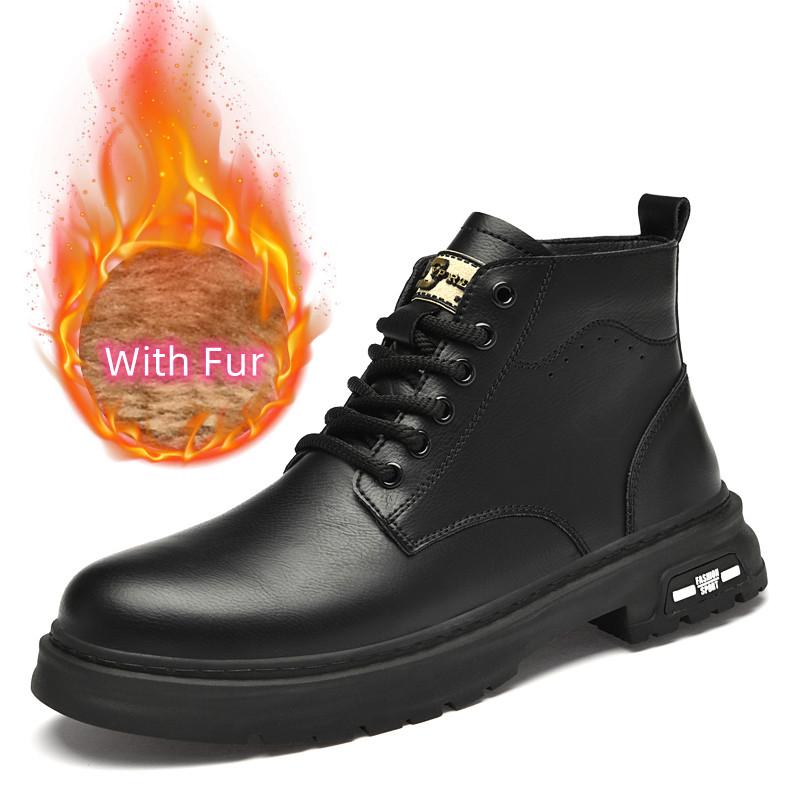 FashionAll-match Men Casual Shoes 2024 New Men's Basic Boots New Men Winter Plush Snow Boots Genuine Leather Motocross Boots for Men