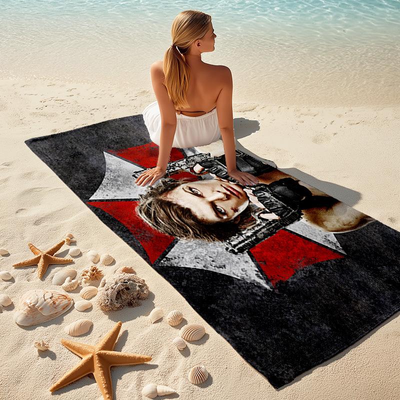 Resident Evil game, Umbrella Corporation, soft beach towel, outdoor camping vacation swimming beach towel, outdoor absorbent bath towel, Q10