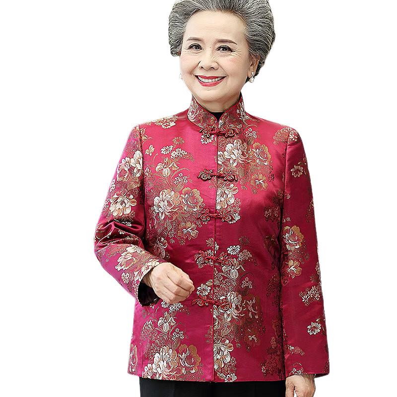 LangSha Elderly Women's Floral Padded Tang Suit Jacket