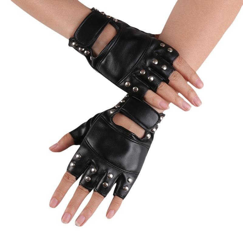 Leather Gloves Half Fingers Revealing Fingers Nightclub Performance Ladies Punk Non Mainstream PU Leather Street Dance Gloves