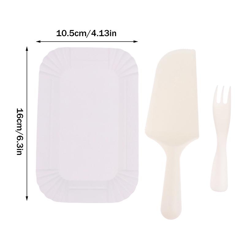 5Sets-30Sets White Birthday Cake Knife Fork Set Plastic Disposable Dinner Plate Set Baking Cake Tableware
