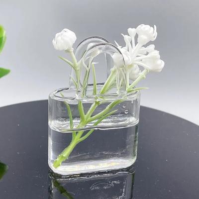 1 pièce Sac en Verre Mini Vase en Forme de Portefeuille pour Fleurs Accessoires de Poupée Sac à Main Portable Manuel Ornement Transparent