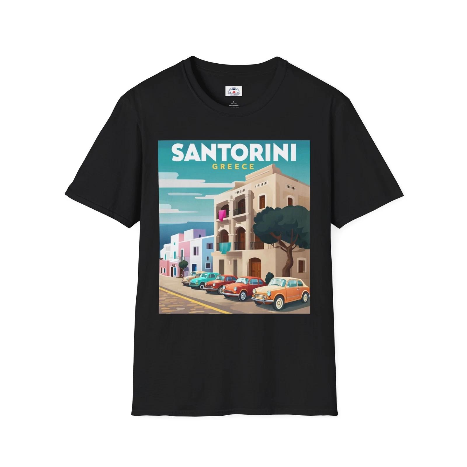 Santorini Greece Graphic T-Shirt, Summer Vibes, Travel Shirt, Vacation Apparel 4XL