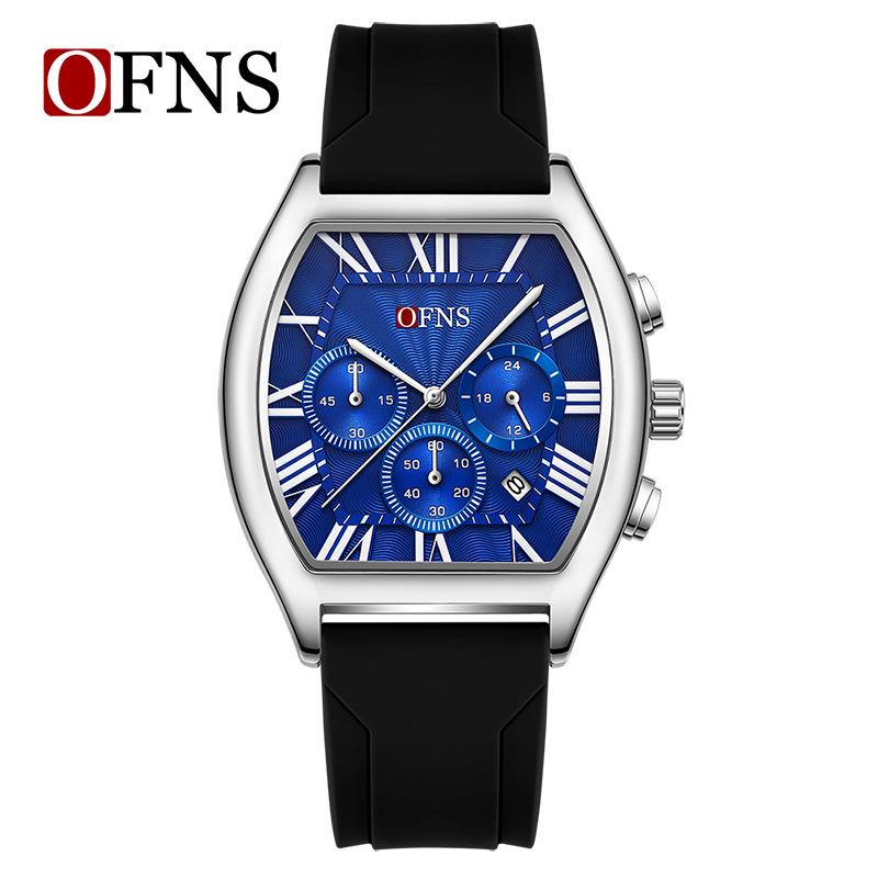 European Wine Barrel Style Men's Waterproof Roman Numeral Chronograph Quartz Watch with Calendar