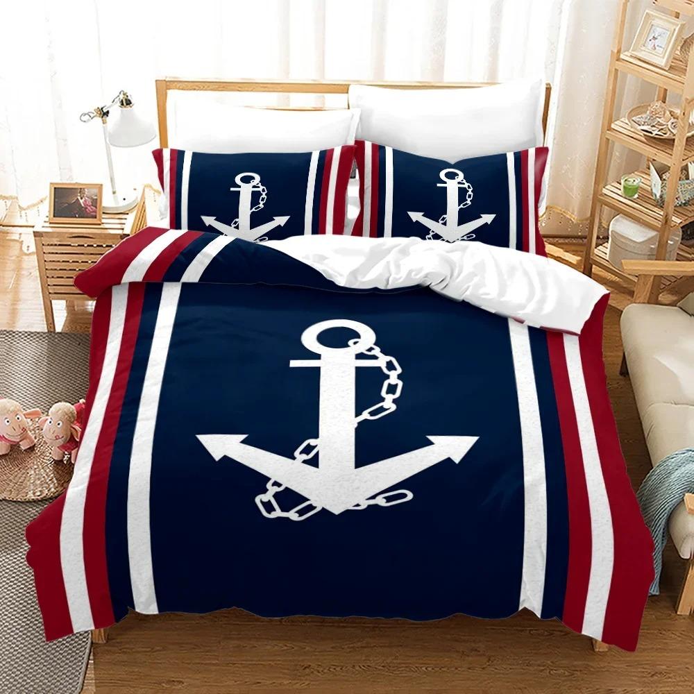 Marine Anchor Pattern Duvet Cover Set Fashion Bedding Set Ultra Soft Quilt Cover and Pillowcases for Kids Teens Boys Bedroom