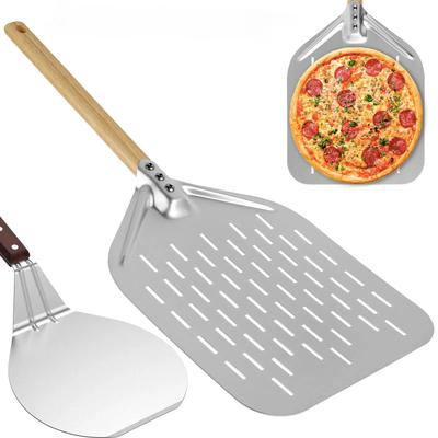 Pizzaschieber 12 Zoll Metall Antihaft Pizzaschaufel mit Holzgriff Kuchenheber Transferblech für hausgemachtes Backen Pizza Brot