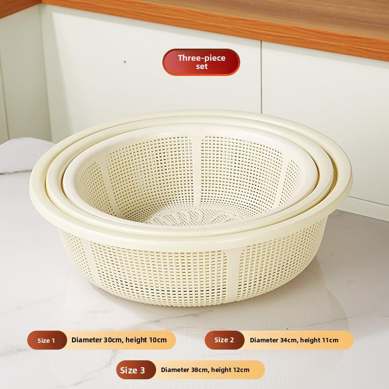 Large Size Plastic Drain Basket Kitchen Vegetable Washing Basket Hollow Out Fruit Basket Round Sieve Rice Cleaning Basket