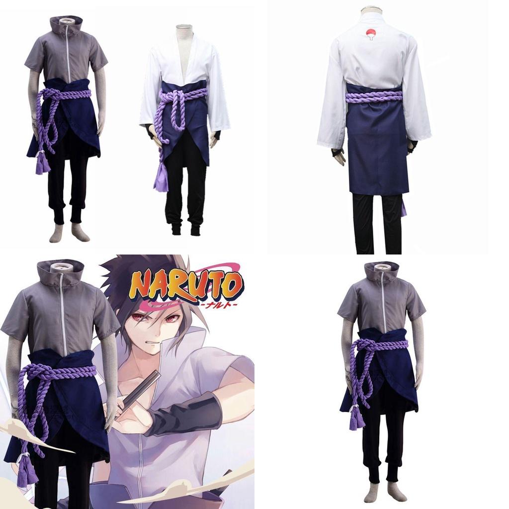Naruto Uchiha Sasuke Full Outfit White Cosplay Costume With Zipper For Role Play Gift