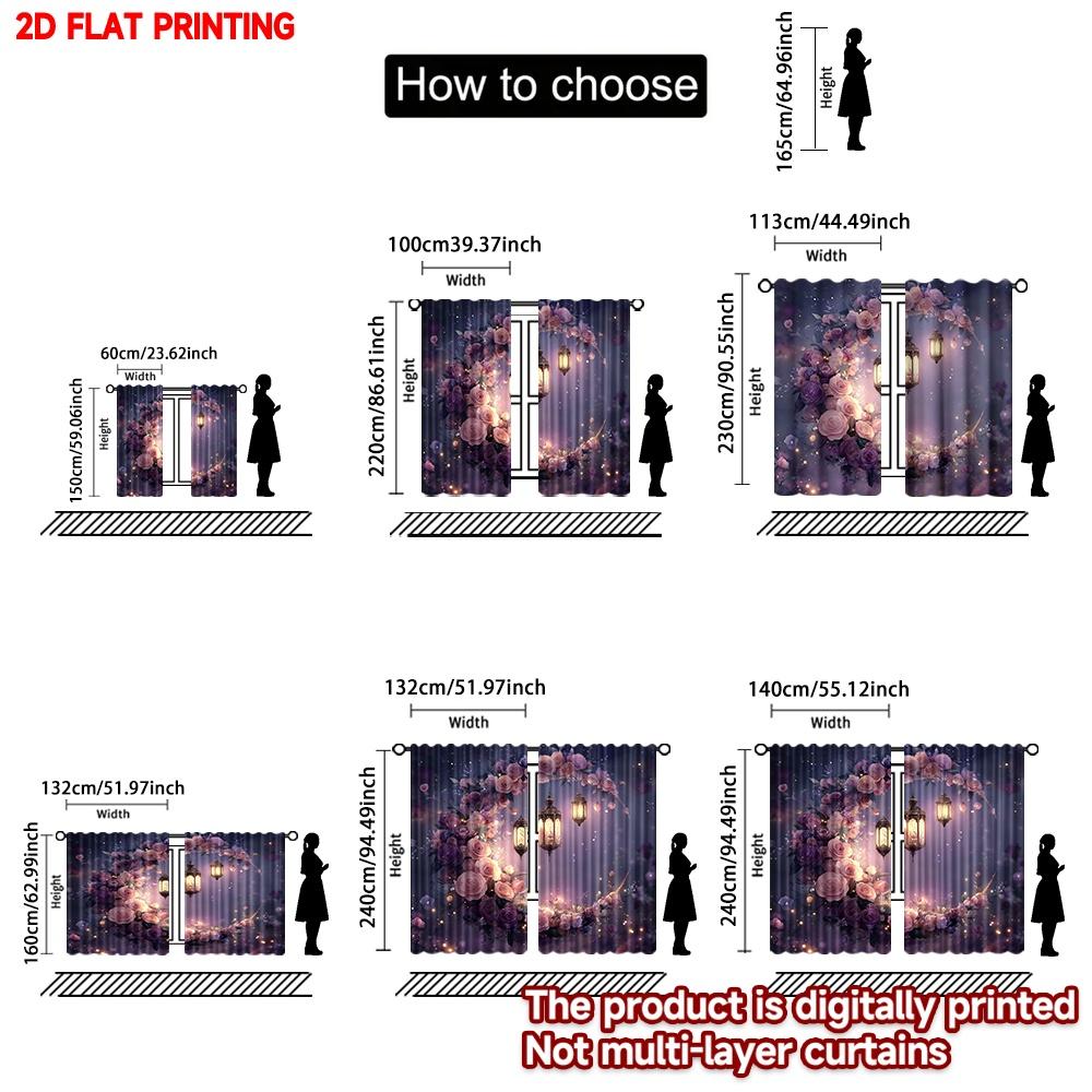 Set Of 2 Flat Printing Happy Valentine Day Curtain Crescent Wreath Color Light Digital Printed Polyester Drapes Curtains Made