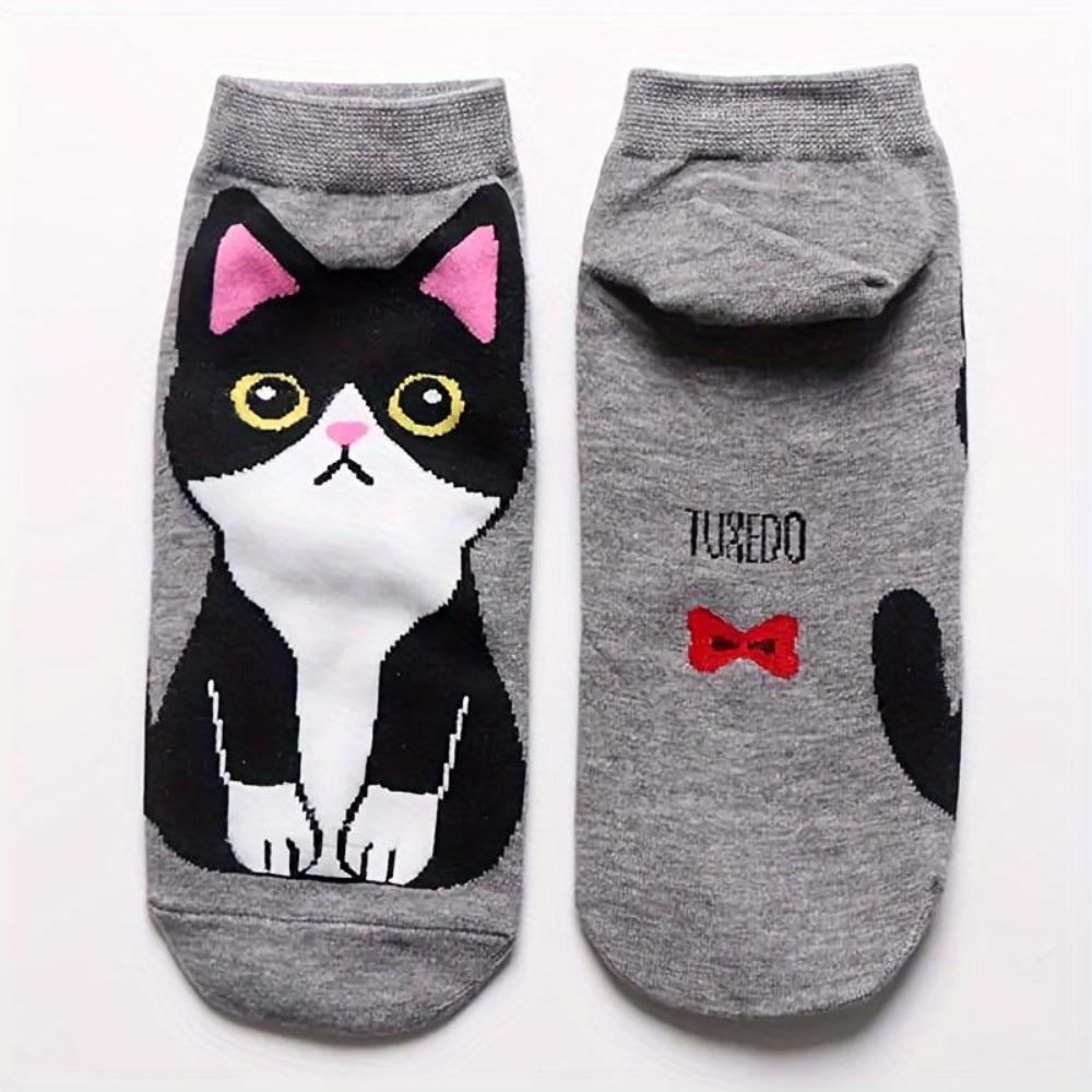5PCS/set of Five Pairs of Cute and Comfortable Cartoon Cat Socks - Breathable and Sweat-absorbing Animal Pattern Casual Socks