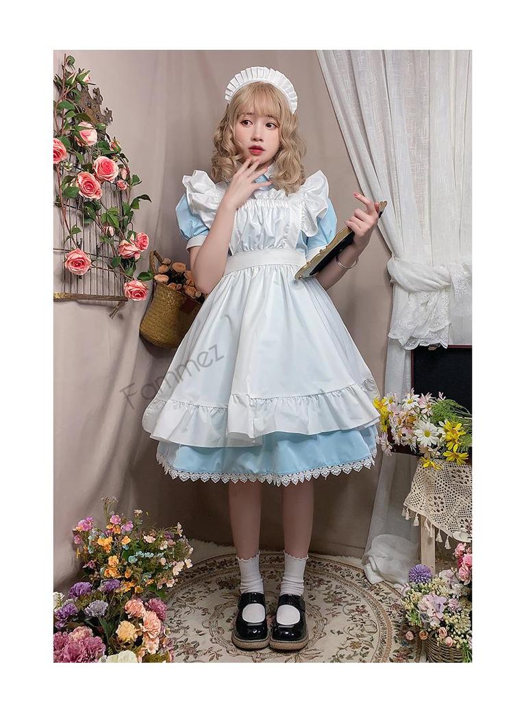 Japanese Lolita Maid Costume: Cute Short-Sleeved Dress with Skirt, Perfect for Cosplay