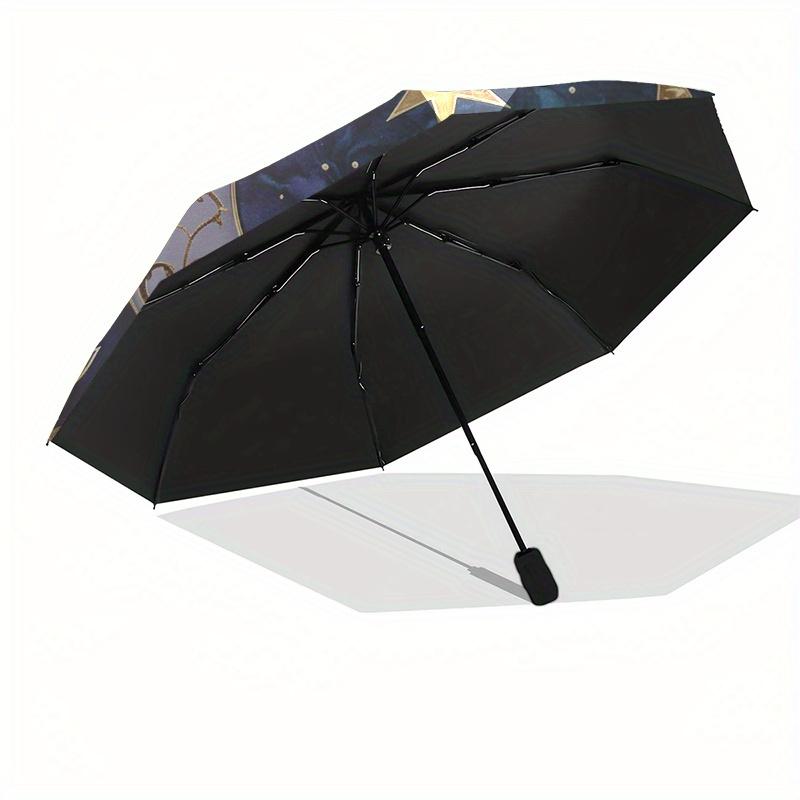 Starry Night Moon & Stars Decorative PlateUmbrella, Portable 3-Fold Compact Umbrella,Christmas Gift ES545