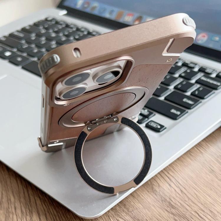 Rüstung Walnussholz Metall Rahmenlos 360 Grad Drehbar Halter Magnetische Handyhülle