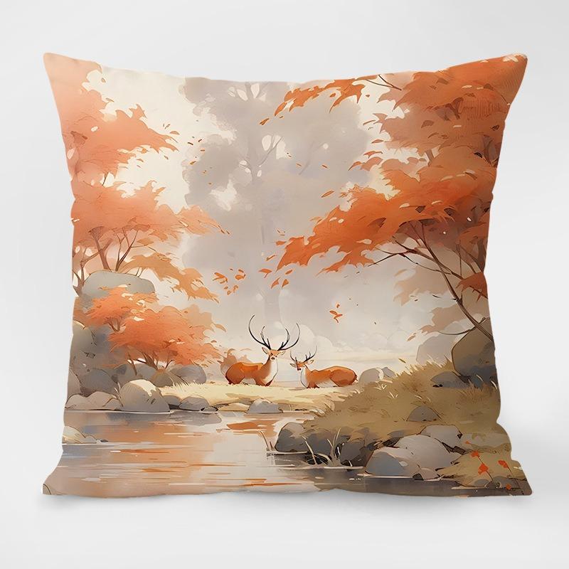 Landscape Painting Retro Pattern Decorative Pillowcase Living Room Bedroom Square Cushion Pillowcase