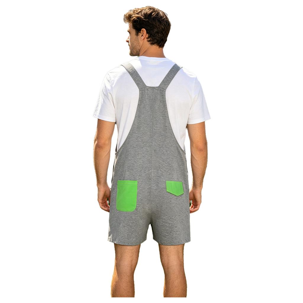 S-XXL Tuta Pigiama da Uomo con Stampa Dinosauro Cartone Animato Colore a Blocchi Posteriore Tasche Spallacci Regolabili Shorts a Salopette Tuta Pigiami
