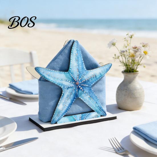 Ocean Napkin Holder Themed Wooden for Table, Summer Coastal Seaside Style Kitchen Accessory Dispenser, Rustic Tissue Kitchen, Dining Room Nautical