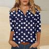 Womens V Neck 3 Quarter Sleeve Independence Day Print Shirt Casual Loose Fit Patriotic Top for Summer and Fall