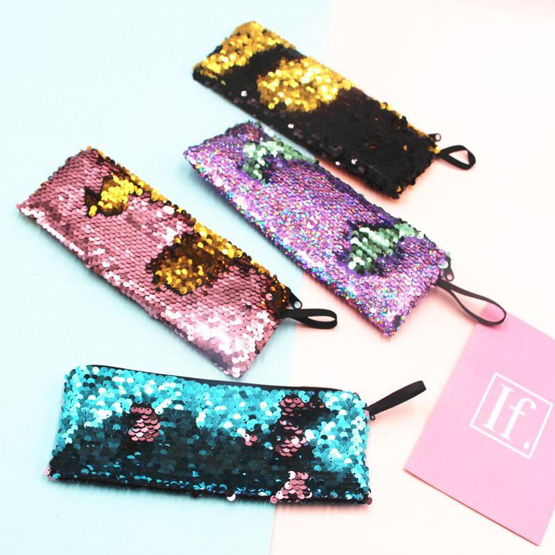 Two Mermaid Glitter Tone Pencil Case Earphone Data Cable Organizer Bag Students