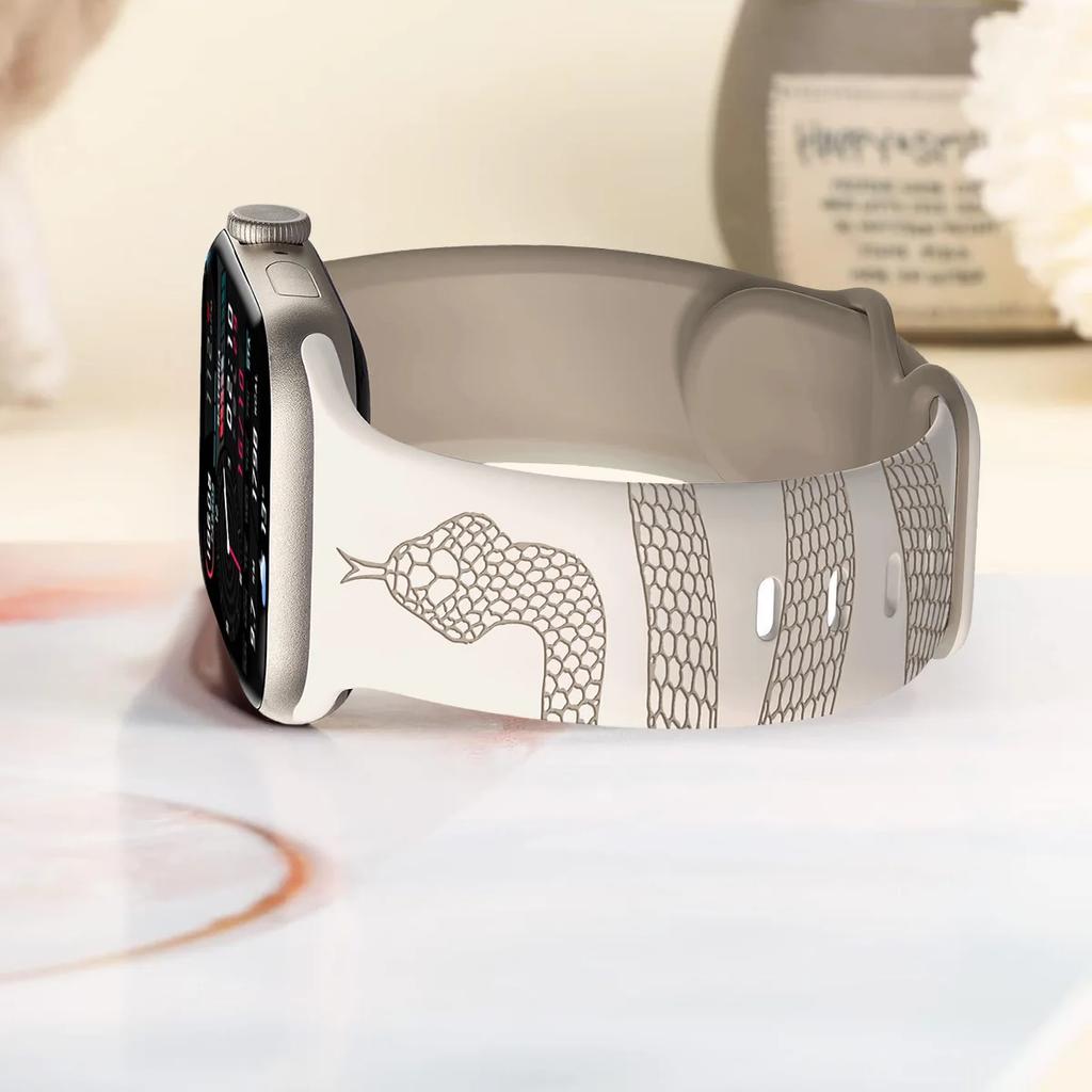 Engraved Snake Silicone Starp for Apple Watch 42mm 46mm 49mm 41mm 45mm 40mm 38mm for Watch Series 10 9 8 7 6 5 SE Sport Band