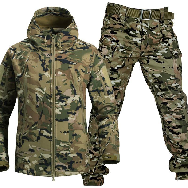 Shark Skin Soft Shell Autumn and Winter Plush Thickened Mountaineering Tactics Training Breathable Windproof Charge Suit