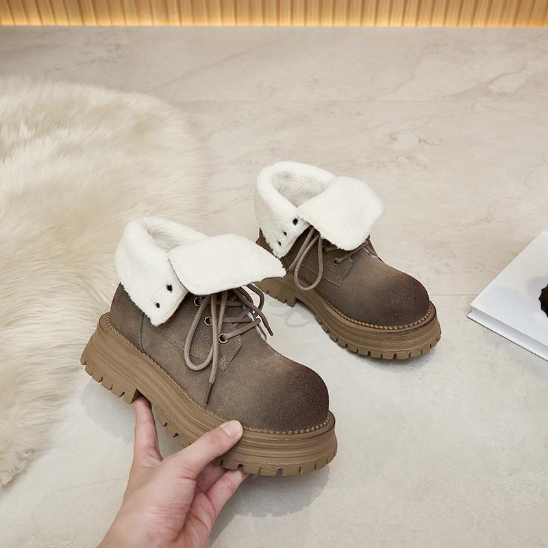 Real Leather Retro Short Boots for Women in Autumn and Winter  New Yellow Single Boots Two on Short Boots