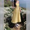 French Small Yellow Suspender Dress Women's Summer New Waist Temperament Long Dress Seaside Vacation Skirt
