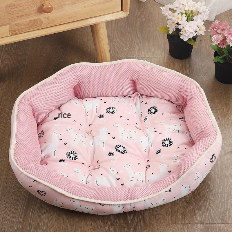 Summer Cooling Pet Bed: Breathable Cotton Nest for Cats and Small Dogs