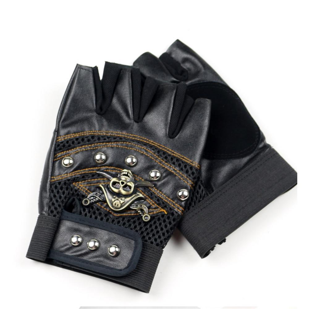 Skull Half Finger Leather Gloves