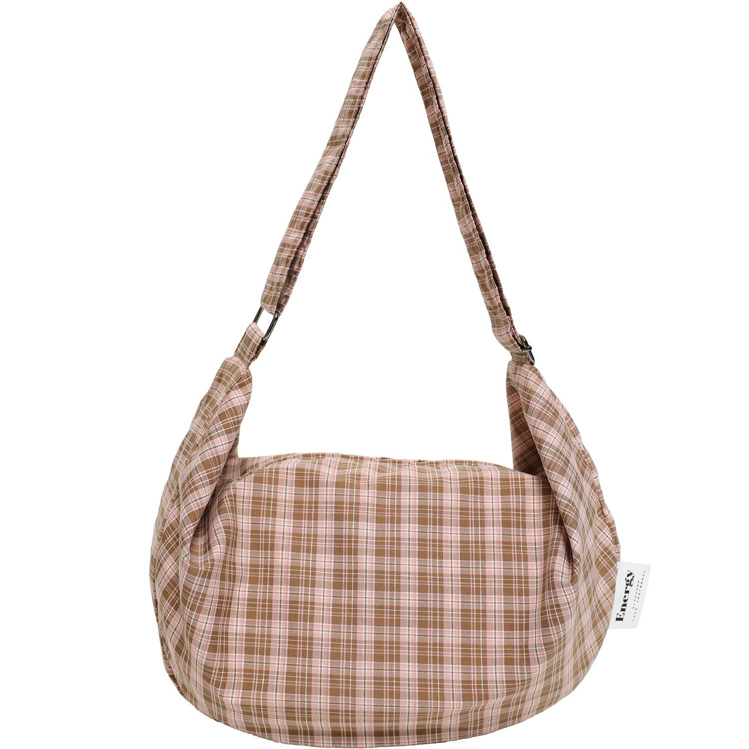 Женская сумка кроссбоди большой вместимости, нишевая сумка с клетчатой сумкой-тоут в стиле кэжуал и расслабленном стиле розовый/кофейный