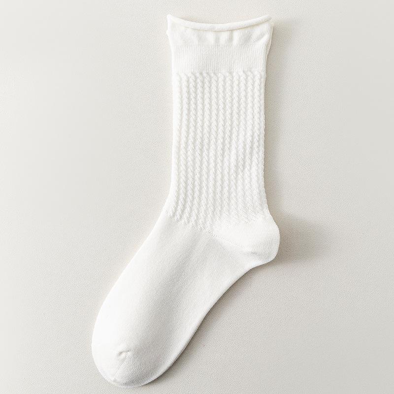 Women's Fall Striped Roll Edge Deodorizing Antibacterial Long Tube Stack Socks