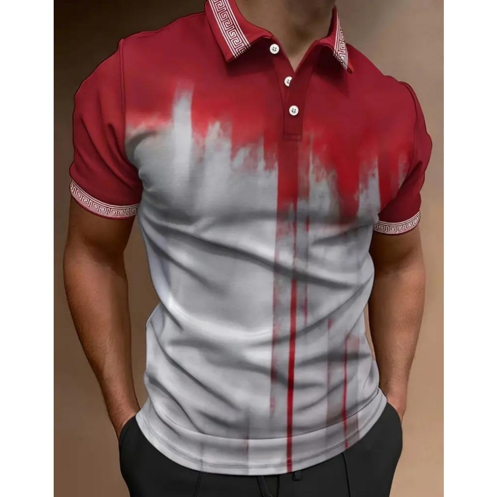 Europäisches und Amerikanisches Sommer Herren Farbblock Gedrucktes Kurzarm Knopfkragen Lässiges Polo Top
