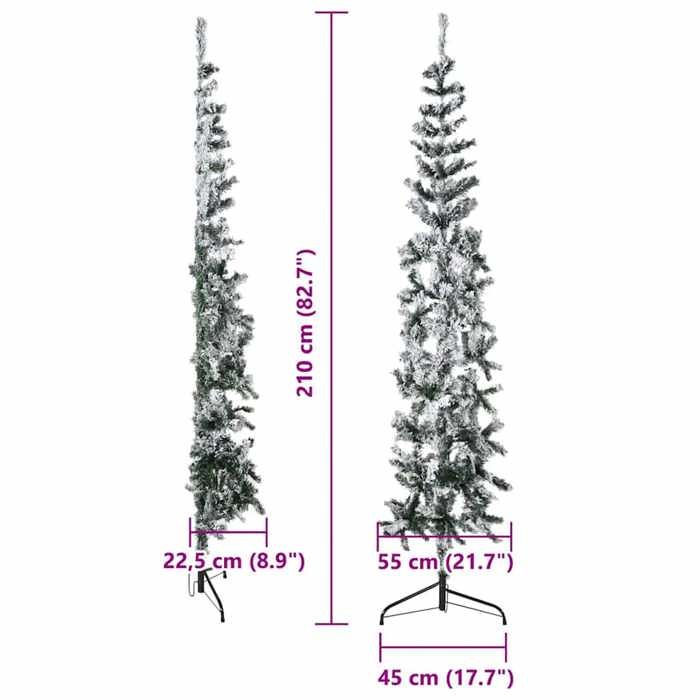 VidaXL Demi Artificial Christmas Tree Slim with Flocked Snow Christmas Tree Holiday Decoration Christmas Ornament 344607