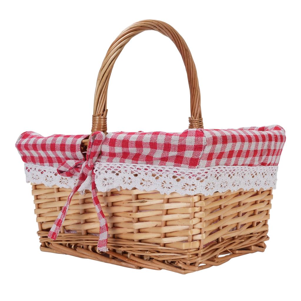 Picnic Basket Detachable Lining Vintage Spacious Capacity Hand Woven Basket for Camping Vegetable Picking
