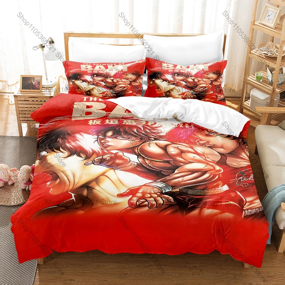 Cool Baki Hanma Intense Martial Arts Fighting Japanese Combat Anime Character HD Print Bedding Set Duvet Cover + 2 Pillowcases